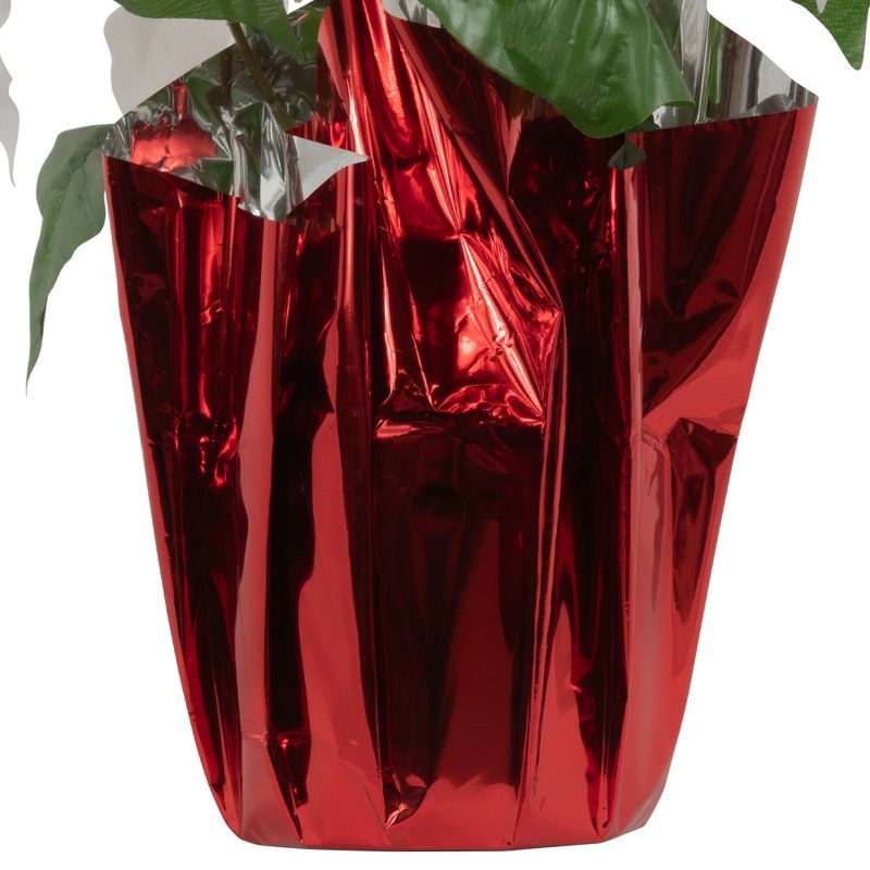 Northlight 14.5" White Artificial Christmas Poinsettia with Red Wrapped Base, 5 of 7