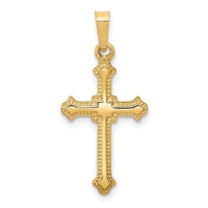 Black Bow Jewelry 14k Yellow Gold Polished Hollow Fleur de Lis Cross Pendant - 1 of 4