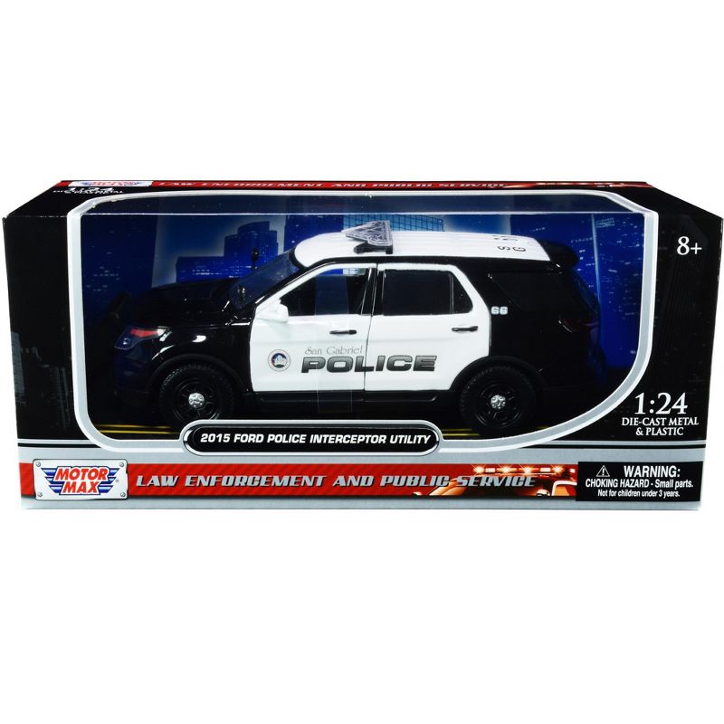 2015 Ford Police Interceptor Utility "San Gabriel Police" (California) Black and White 1/24 Diecast Model Car by Motormax, 1 of 4