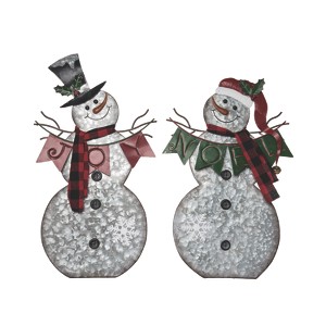 Transpac Metal Snowman w/Banner Set of 2 Christmas Home Decorations - 1 of 1