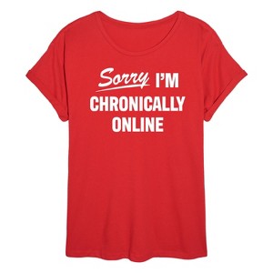 Women's - Instant Message - Sorry I'm Chronically Online Oversized Graphic T-Shirt - 1 of 4