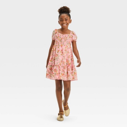 Zenzi Girls' Puff Sleeve Chiffon Floral Dress - Pink L : Target