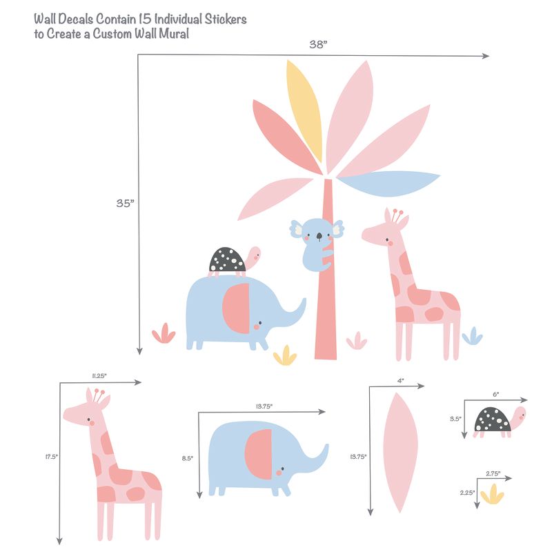 Lambs & Ivy Snuggle Jungle Pastel Safari Elephant/Giraffe/Tree Wall Decals, 2 of 5