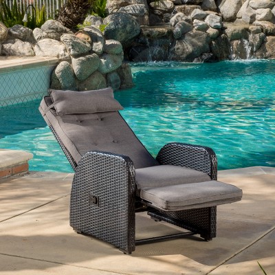 GDFStudio Odina Outdoor Wicker and Aluminum Recliner with Cushion, Multibrown/Brown