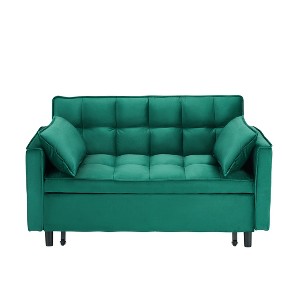 TiramisuBest 55"green velvet sofa, elegant with convenient pockets, clever interpretation of the three-in-one conversion art - 1 of 4