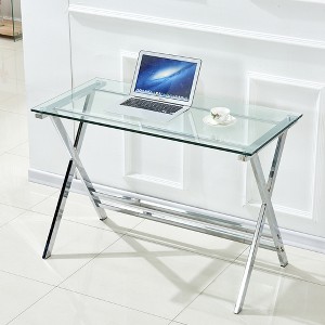 Spassway Modern Style Glass Console Table Narrow Sofa Table with Tempered Glass Top Metal Tubular Legs Computer Desk for Living Room Hallway - 1 of 4