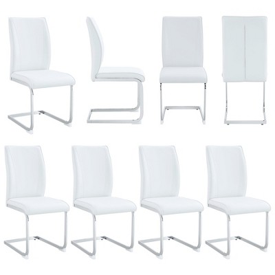 Akoasm 8-pieces Modern Dining Chair Study Chair With Arched Metal Silver Leg-White
