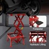Motorcycle Lift Table, 300 Lb Heavy Duty ATV Jack with Wide Deck & J-Hooks - Foot Operated Scissor Stand Red - 2 of 4