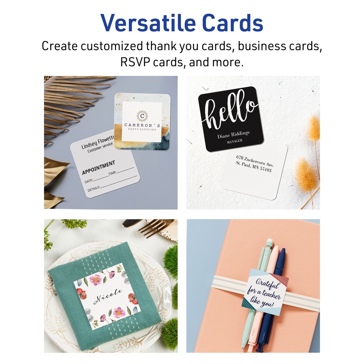 Avery Matte White Business Cards, 2-1/2" x 2-1/2" Square Rounded Corners - thumbnail 4