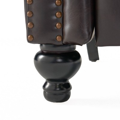 Handcrafted Brown Leather and Wood Recliner Accent Chair