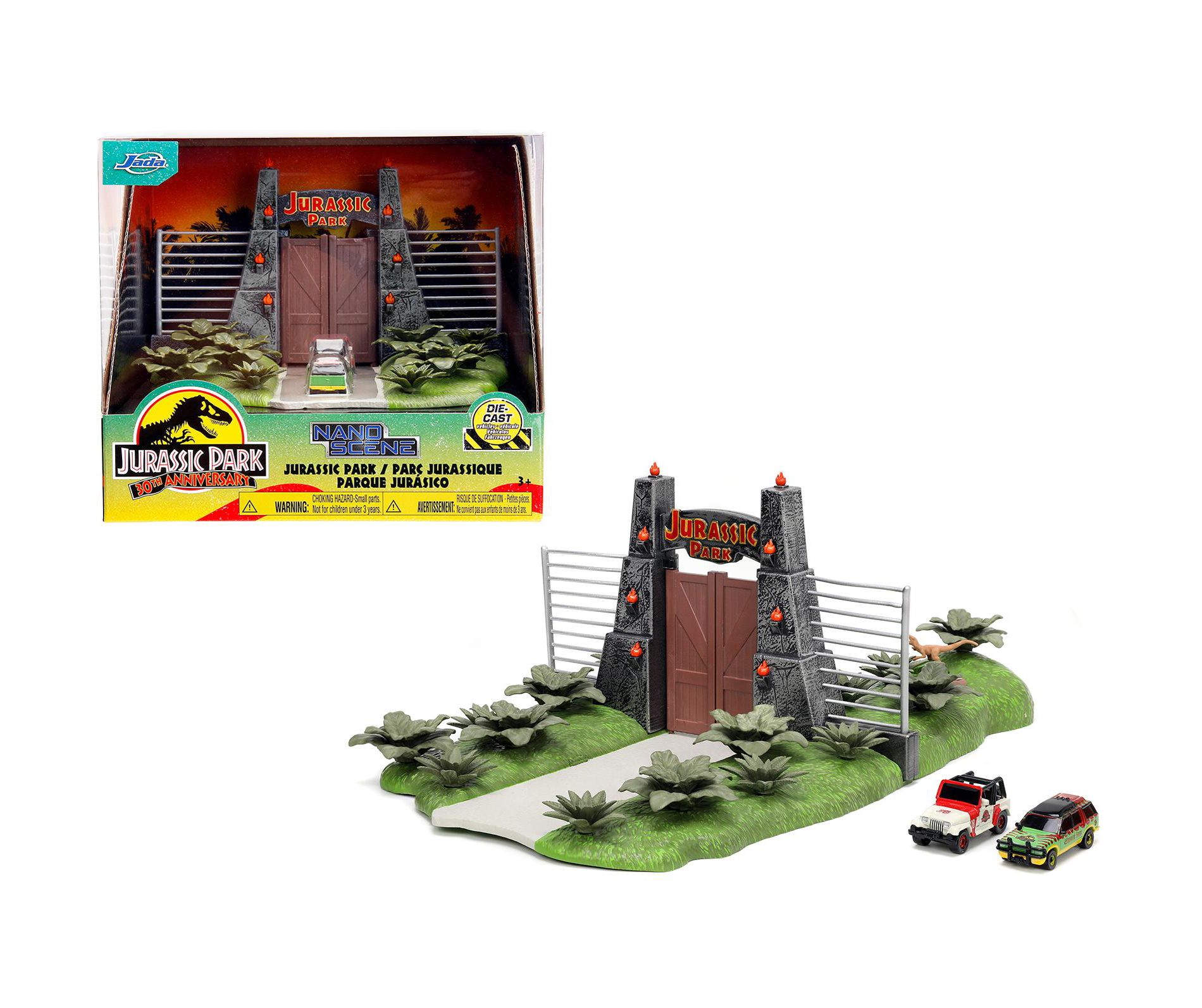 Jurassic Park Theme Park Entrance Diorama w/Jeep Wrangler & Ford Explorer "Jurassic Park" (1993) Movie Models by Jada