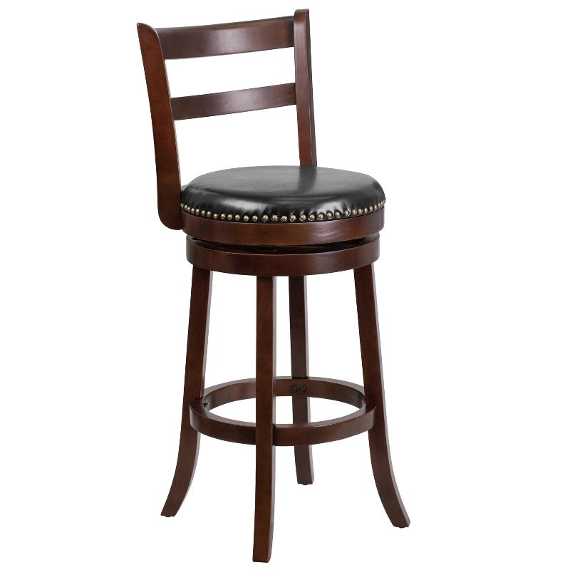 Merrick Lane 30" Wooden Bar Height Stool in Cappuccino Finish with Single Slat Ladder Back with Faux Leather Seat, 1 of 12
