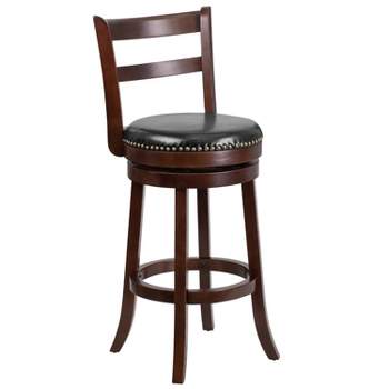 Merrick Lane 30" Wooden Bar Height Stool in Cappuccino Finish with Single Slat Ladder Back with Faux Leather Seat