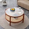 TiramisuBest Minimalist Circular Coffee Table, Solid Wood Frame, Glass Top & PE Rattan Lower Shelf, Walnut - 3 of 4