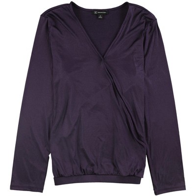 I.N.C International Concepts Womens Shiny Wrap Blouse, Purple, X-Large