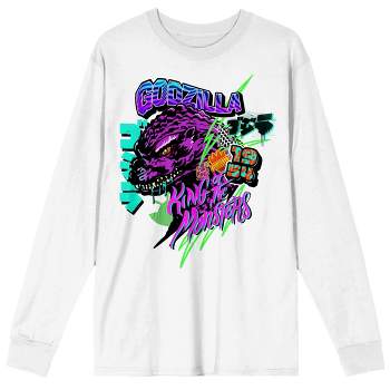 Godzilla Classic King Of The Monsters Crew Neck Long Sleeve White Adult Tee