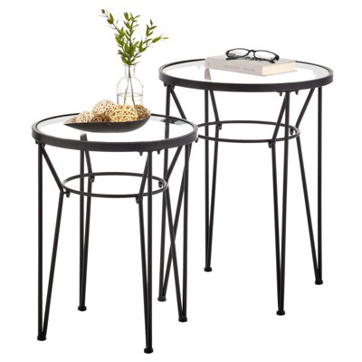 Mdesign Round Metal & Glass In-lay Accent Table - 2 Pack : Target