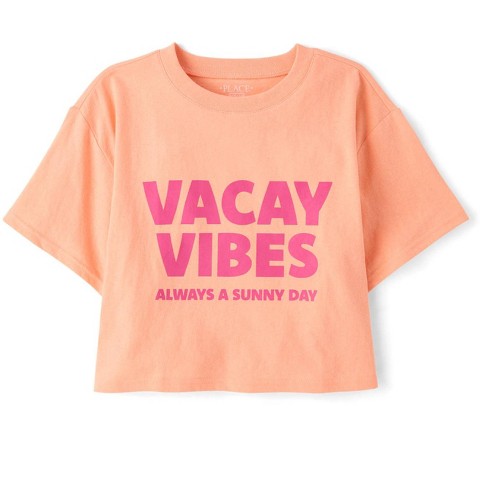 The Children's Place Girls Short Sleeve Vacay Vibes Relaxed Cropped Graphic Tee Coral M (7/8)