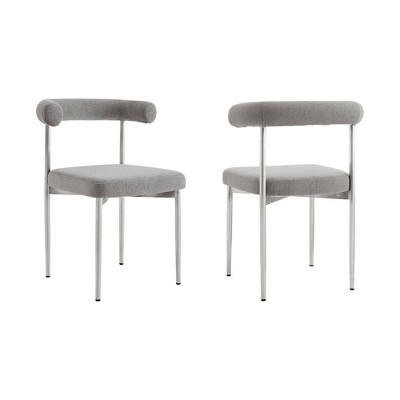 Armen Living Set of 2 Shannon Brushed Stainless Steal and Fabric Dining Chairs