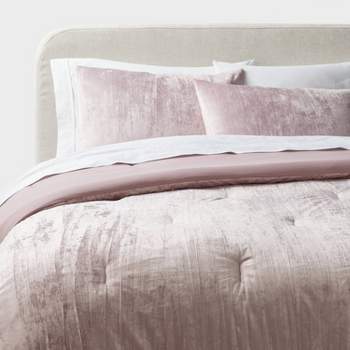 3pc Full/Queen Luxe Distressed Crinkle Velvet Comforter and Sham Set Mauve - Threshold™