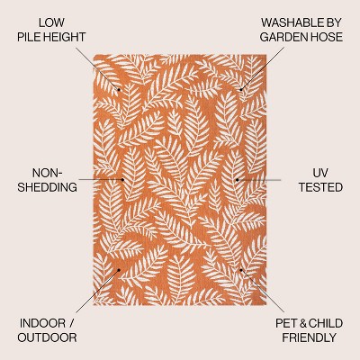 5'3" Round Orange and Cream Synthetic Floral Area Rug