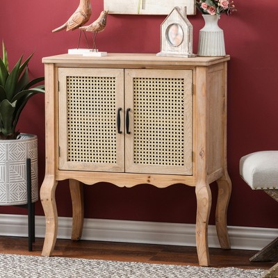 Natural Wood and Rattan Two-Door Accent Cabinet