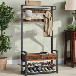 Hall Tree with Bench and Shoe Storage, Entryway Coat Rack with Shoe Bench, 2 Fabric Drawers, 10 Hooks, 11.8 x 31.7 x 71.5 Inches - 1 of 4