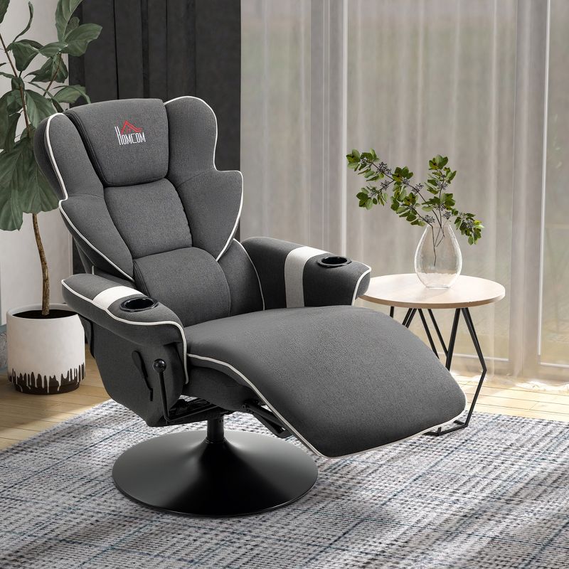 HOMCOM Manual Recliner, Swivel Lounge Armchair with Footrest and Two Cup Holders for Living Room, Black, 2 of 7