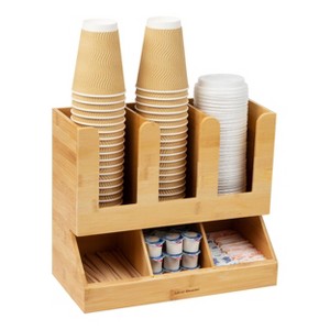 Mind Reader Cup and Condiment Station, Countertop Organizer, Coffee Bar, Kitchen, 13.625"L x 6.75"W x 11.5"H, Brown - 1 of 4