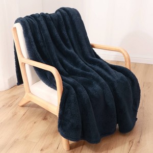 50"x60" 300 Recycled Fluffie Throw Blanket Dark Navy - Berkshire Blanket & Home Co.: GRS & Oeko-Tex Certified - 1 of 3