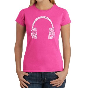 LA Pop Art Women's Word Art T-Shirt - HEADPHONES - LANGUAGES - 1 of 4