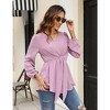 Womens Tops Long Sleeve V Neck Tunic Blouse Tie Waist Tops Retro Pelpum Tops Lantern Sleeve Blouse with Front Tie Knot - 3 of 4