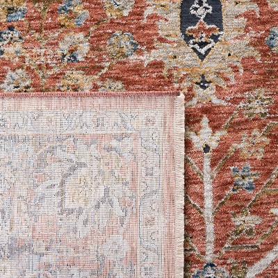 Rust and Blue Hand-Knotted Synthetic Area Rug 5' x 8'