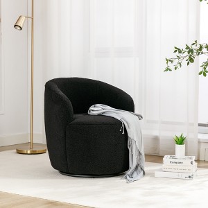 Velvet Fabric Swivel Accent Armchair Barrel Chair With Black Powder Coating Metal Ring,Blue - 1 of 4