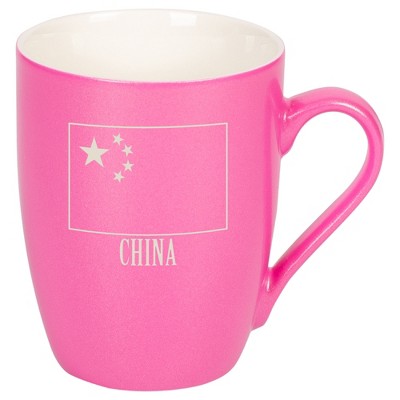 Elanze Designs China Chinese Flag 10 Ounce Ceramic Laser-Etched Engraved Drinkware Mug, Metallic Princess Pink