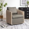 KINWELL 100% Top Grain Genuine Leather Oak Frame Rattan Swivel Barrel Armchair - 3 of 4