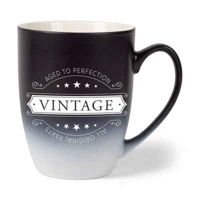 Elanze Designs Aged To Perfection Vintage All Original Parts Two Toned Ombre Matte Black and White 12 ounce Ceramic Stoneware Coffee Cup Mug