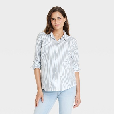 Woven Long Sleeve Button-Front Maternity T-Shirt - Isabel Maternity by Ingrid & Isabel™ White Striped M