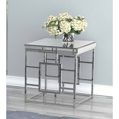 Modern Geometric Square End Table with Mirrored Top in Chrome
