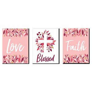 Big Dot of Happiness Pink Elegant Cross - Nursery Wall Art, Kids Room Decor and Home Decorations - Gift Ideas - 7.5 x 10 inches - Set of 3 Prints - 1 of 4