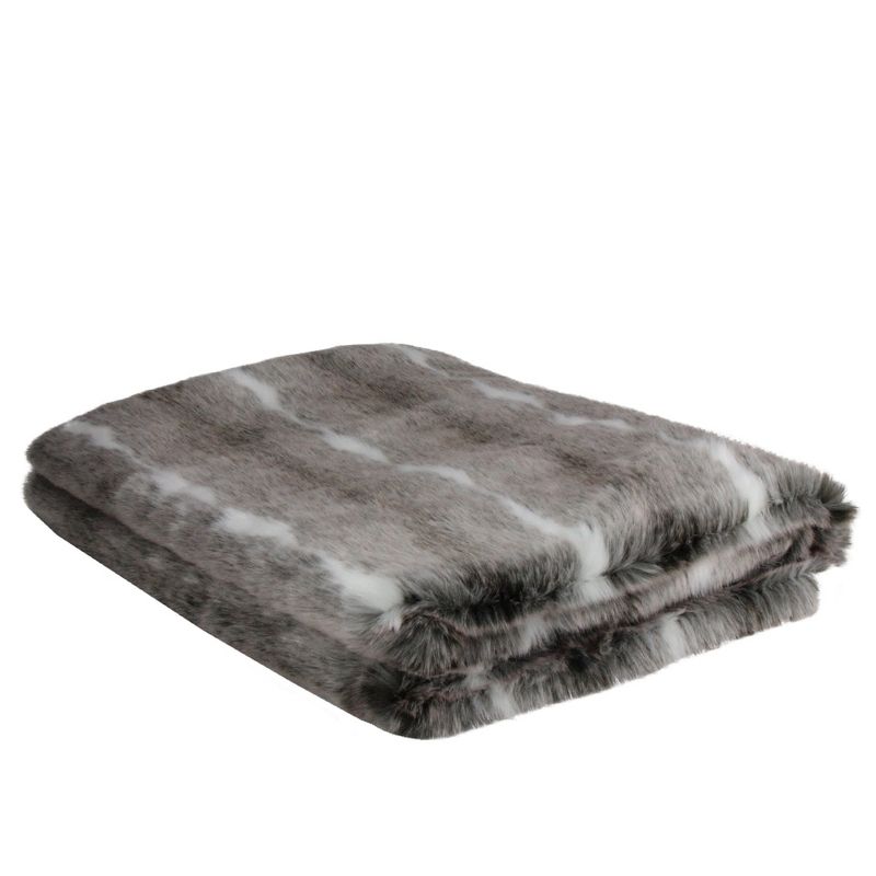 Northlight 50" x 60" Faux Fur Soft Throw Blanket - White/Gray, 2 of 3