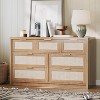 Rattan 7 Drawer Dresser, Wide Chest, Golden Handles, Wood Storage Organizer, Farmhouse TV Stand, Living Room, Dark Wood - 4 of 4