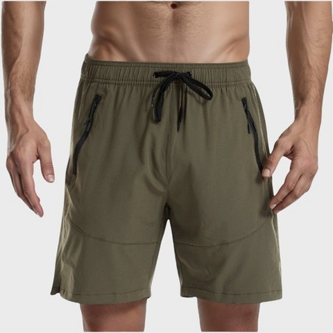 Anna-Kaci Swim Men's Swim Trunks with Zipper Pockets and Adjtable Drawstring Waistband for Everyday Comfort - X Large, Olive Green