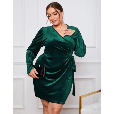 WhizMax Women's Plus Size Dress Velvet Dress Long Sleeve Party Dress Sexy Wrap V Neck Wrap Bodycon Dress for Cocktail