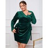YesFashion Womens Plus Size Long Sleeve Velvet Mini Dress Wrap V Neck Ruched Bodycon Cocktail Party Club Dress - 2 of 4