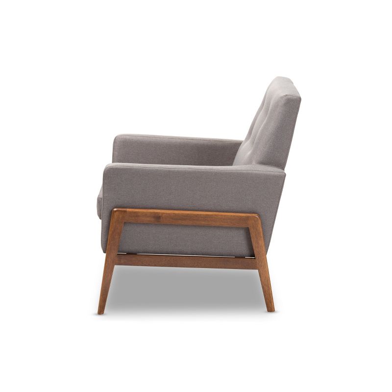 Perris Fabric Upholstered Walnut Wood Lounge Chair - Baxton Studio, 4 of 11