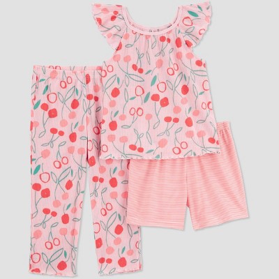 Image of Carter's Just One You® Toddler Girls' Cherries Printed & Striped Pajama Set - Pink 18M