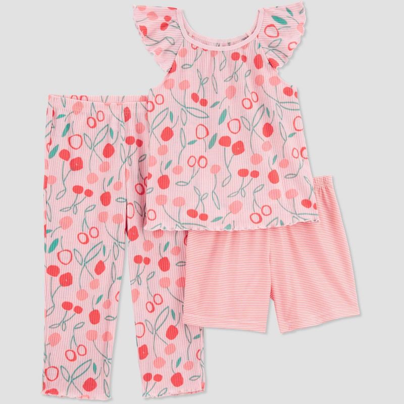 Carter&#39;s Just One You&#174; Toddler Girls&#39; Cherries Printed &#38; Striped Pajama Set - Pink, 1 of 5