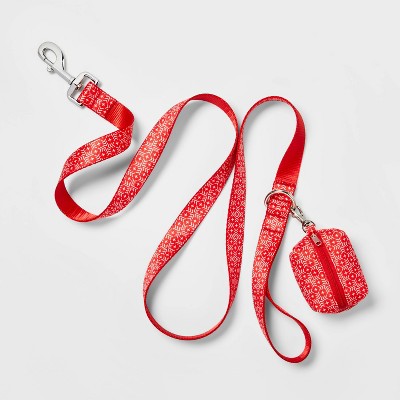 Holiday 5ft Dog Leash with Waste Bag Holder - 2ct - Red - Wondershop™