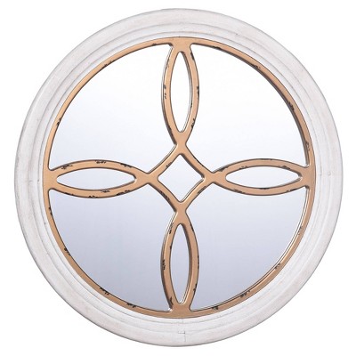 Distressed Round Wooden Traditional Wall Mirror Gold - StyleCraft: 18.5" Mirror, No Assembly Required